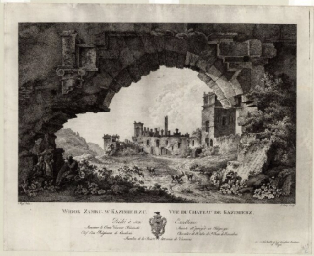 Widok zamku w Kazimierzu, rys. Jan Zachariasz Frey