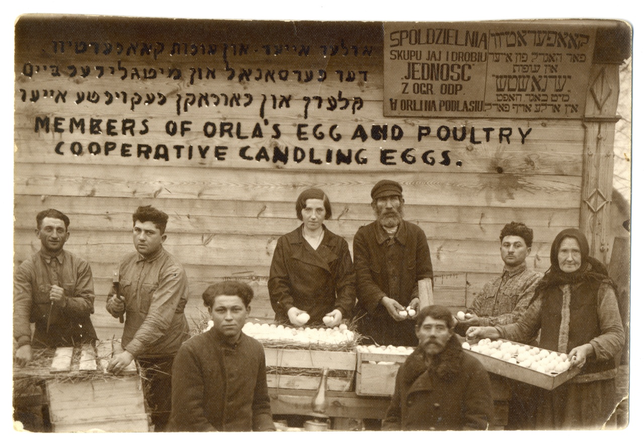 Członkowie Spółdzielni Skupu Jaj i Drobiu „Jedność” podczas pakowania jajek, Orla, lata 30. XX w., fot. D. Duksin, zbiory YIVO Institute for Jewish Research